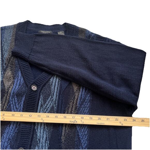 Cellinni Collezione Cardigan Sweater Men XL Blue Wool Blend Button Front Grandpa - Picture 5 of 9
